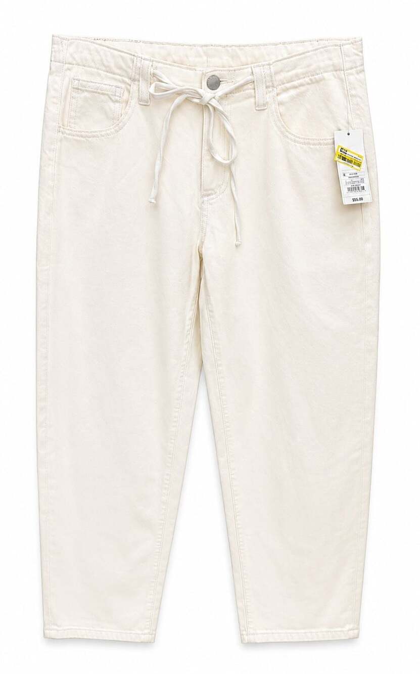 Parke Off-White Drawstring Waist Wide Leg Jeans
